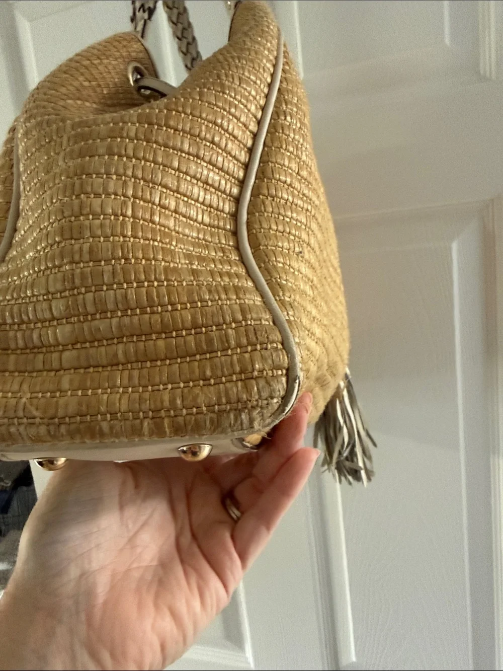 Gucci Tan Woven Tassel Hobo Shoulder Bag